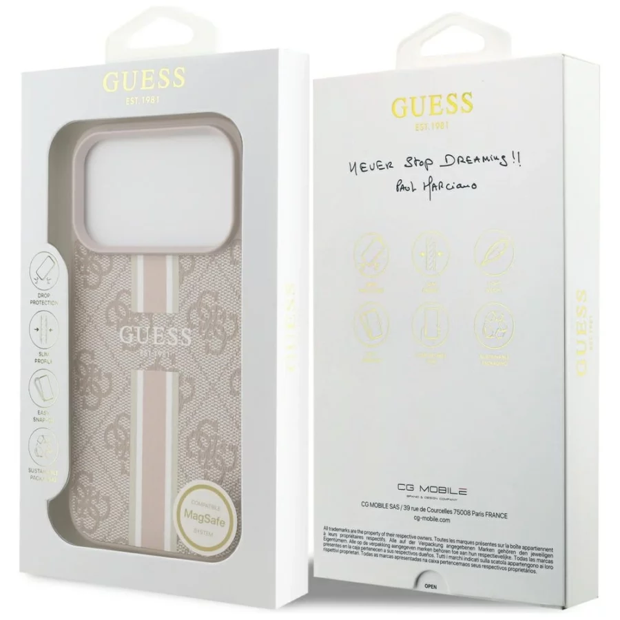 Etui Guess 4G Printed Stripes MagSafe na iPhone 17 Pro - różowe