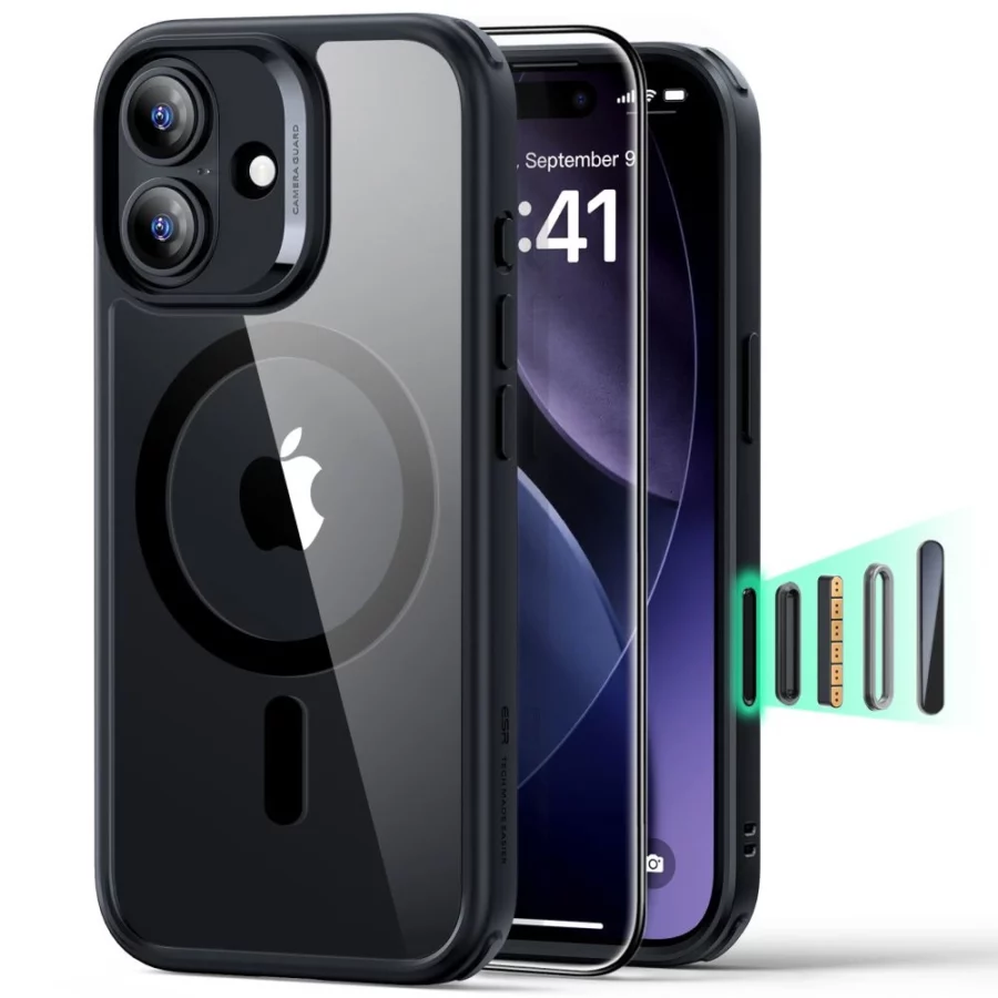 Zestaw ESR Classic Hybrid MagSafe + Szkło hartowane na iPhone 17 - przezroczysto-czarne