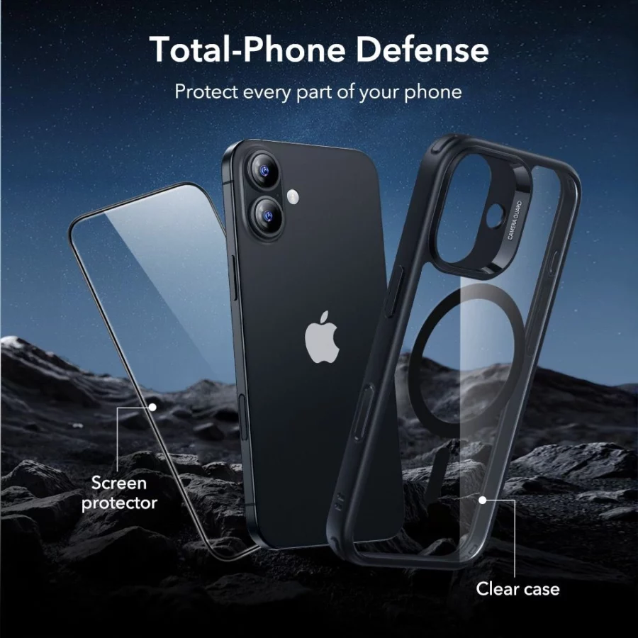 Zestaw ESR Classic Hybrid MagSafe + Szkło hartowane na iPhone 17 - przezroczysto-czarne