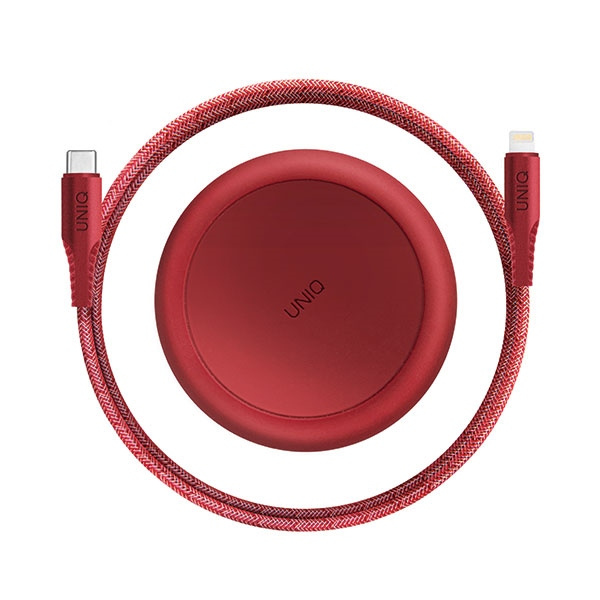 UNIQ kabel MFI Halo USB-C-Lightning 18Wnylonowy zwijany 1,2m czerwony/carmine red