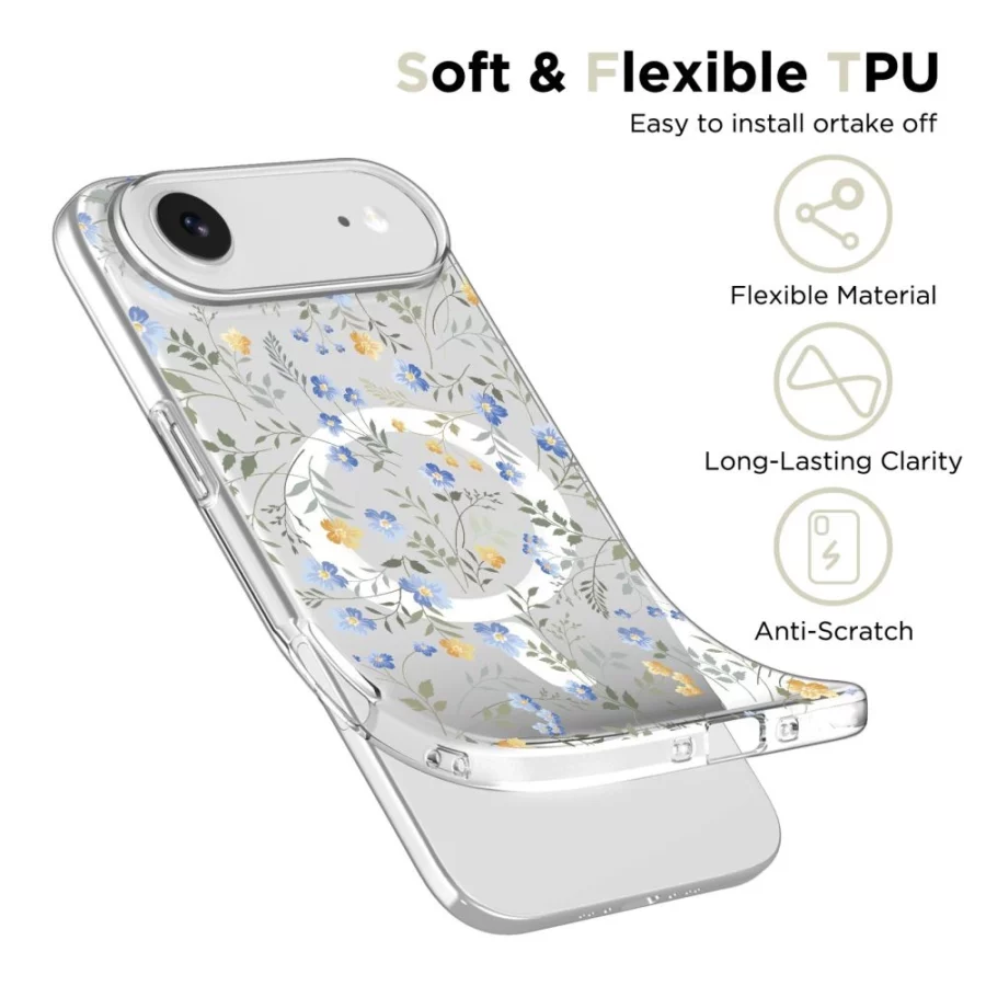 Etui Tech-Protect FlexAir MagSafe na iPhone 17 Air - stokrotki z liśćmi