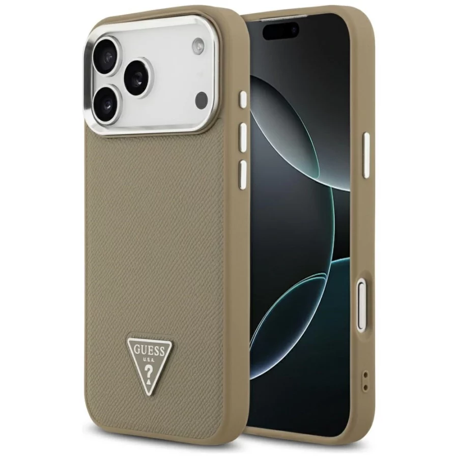 Etui Guess Grained Triangle Logo MagSafe na iPhone 17 Pro Max - brązowe