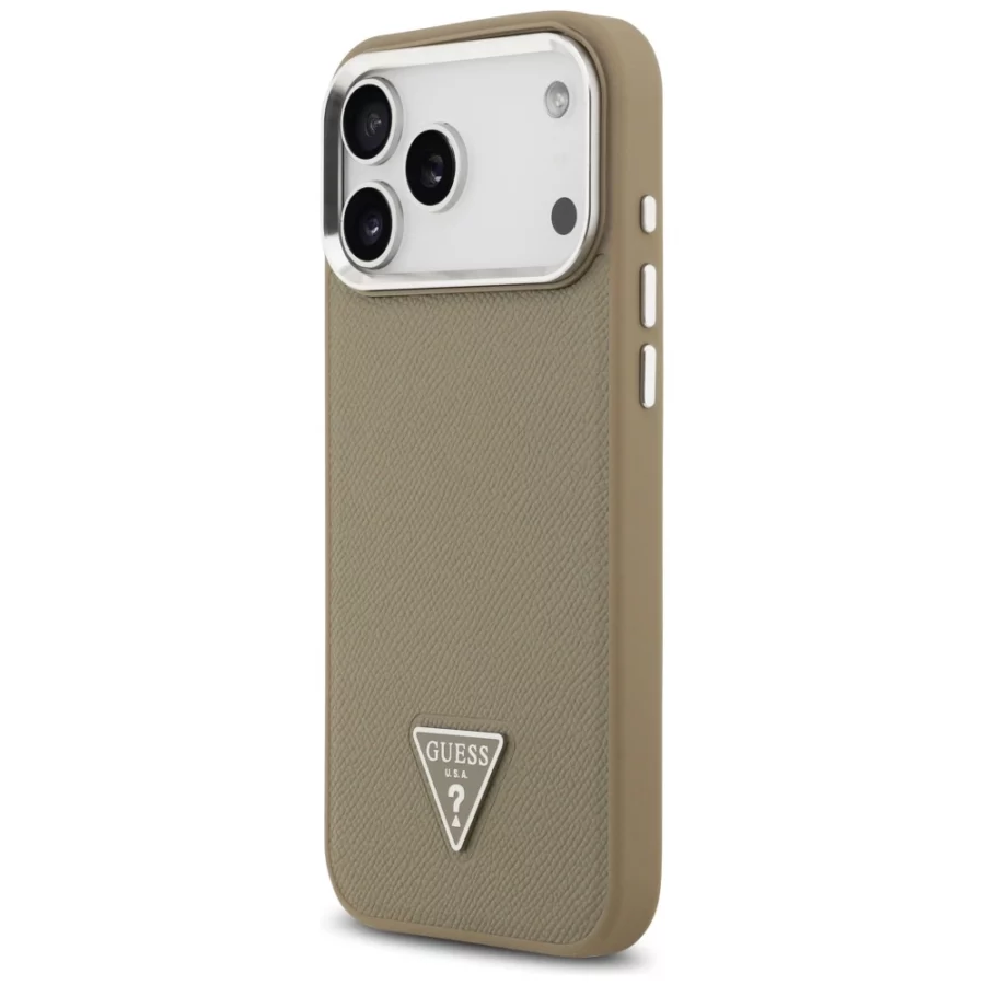 Etui Guess Grained Triangle Logo MagSafe na iPhone 17 Pro Max - brązowe