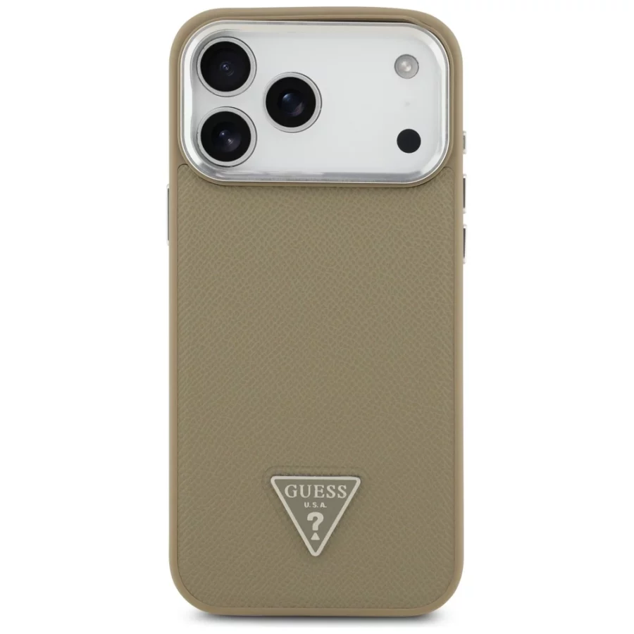 Etui Guess Grained Triangle Logo MagSafe na iPhone 17 Pro Max - brązowe