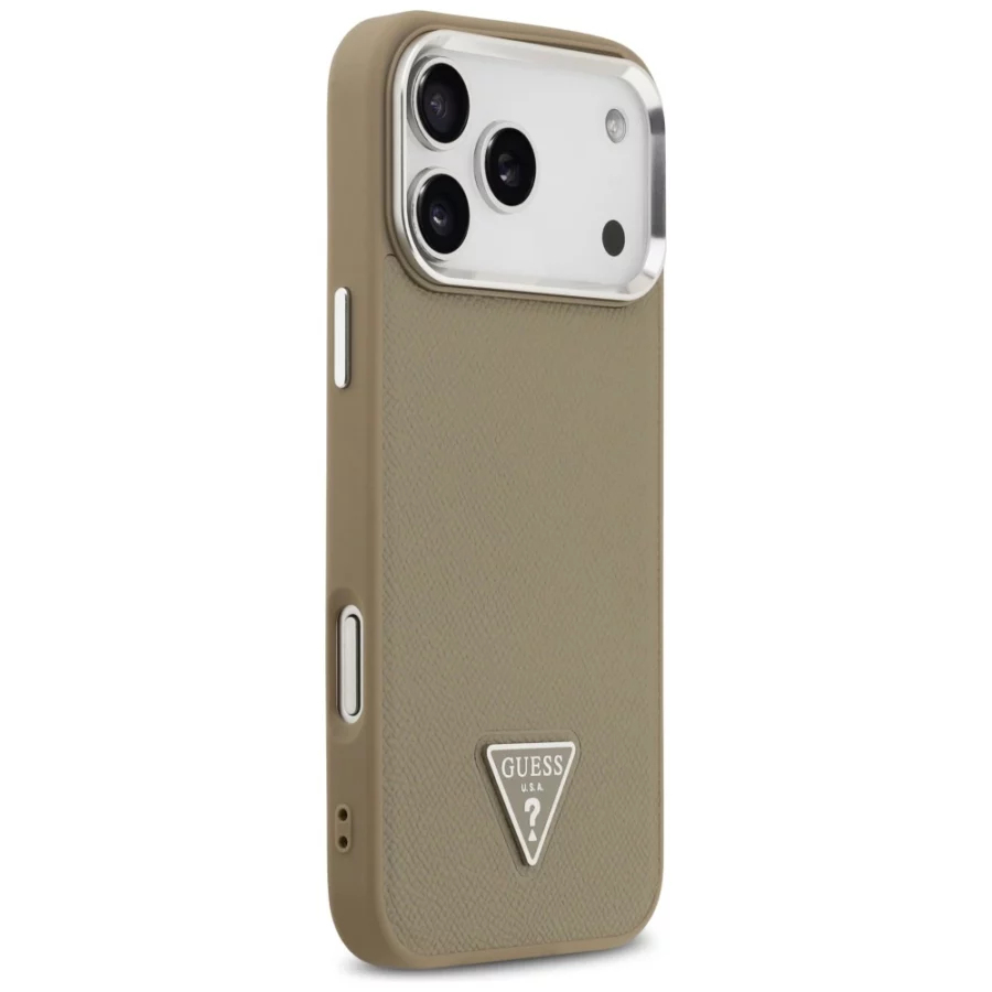 Etui Guess Grained Triangle Logo MagSafe na iPhone 17 Pro Max - brązowe