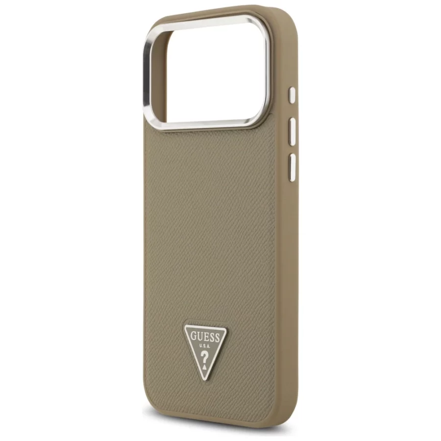 Etui Guess Grained Triangle Logo MagSafe na iPhone 17 Pro Max - brązowe