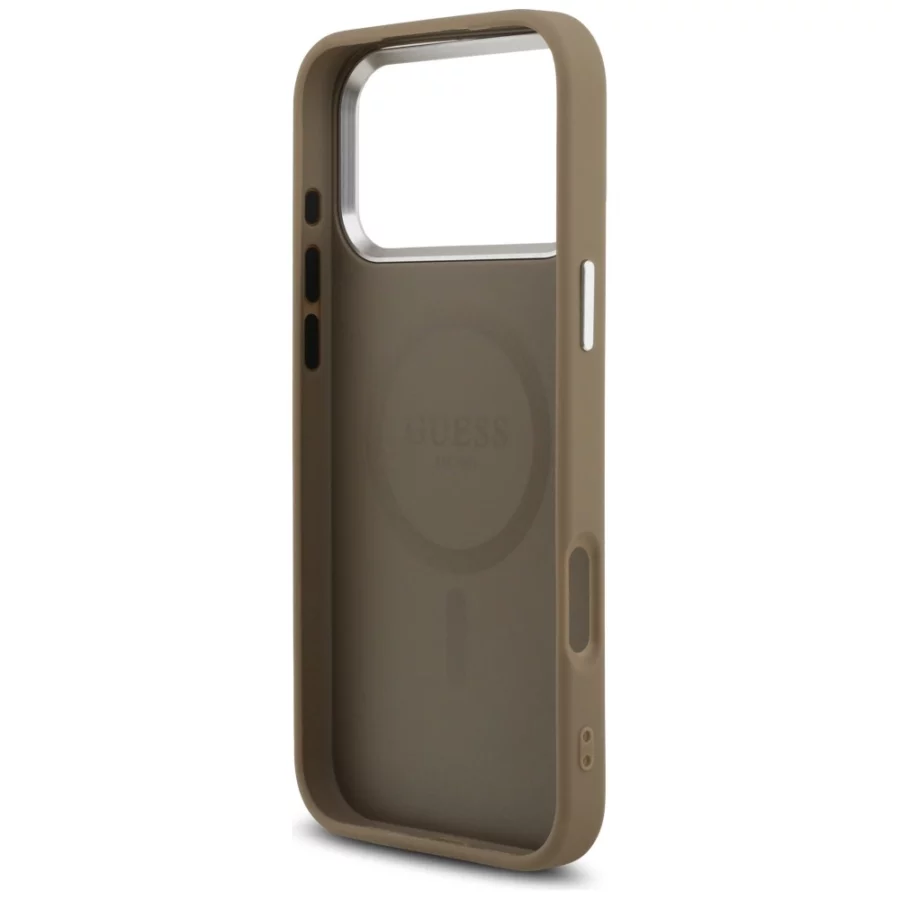 Etui Guess Grained Triangle Logo MagSafe na iPhone 17 Pro Max - brązowe