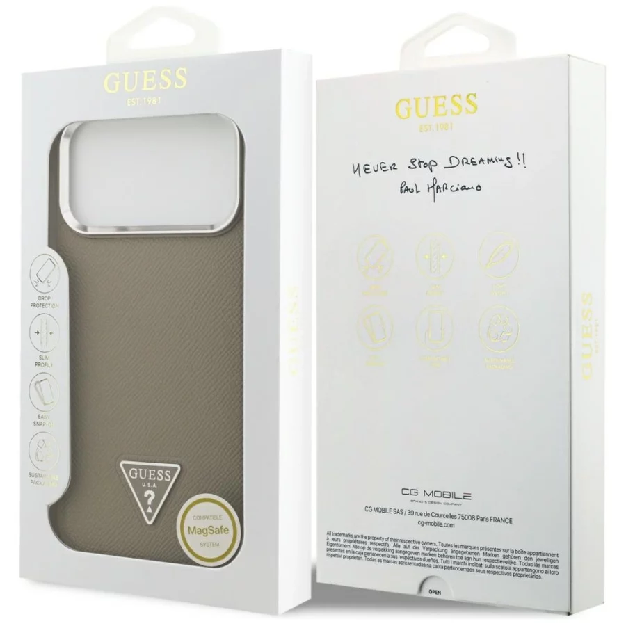 Etui Guess Grained Triangle Logo MagSafe na iPhone 17 Pro Max - brązowe