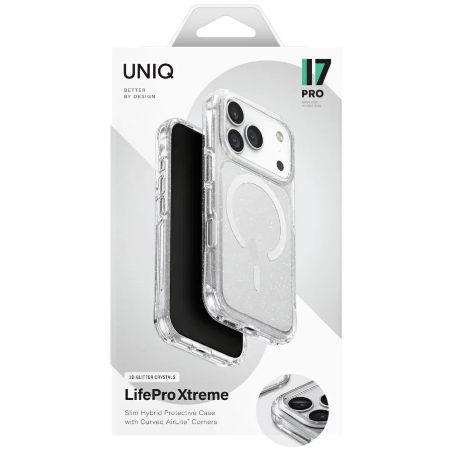 Etui UNIQ LifePro Xtreme Magclick Charging do iPhone 17 Pro - przezroczysty-brokat