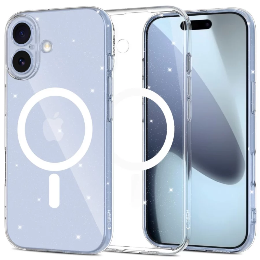 Etui Tech-Protect FlexAir MagSafe na iPhone 17- przezroczysto-brokatowe