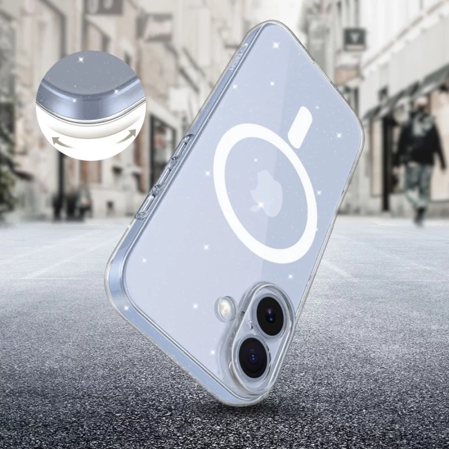 Etui Tech-Protect FlexAir MagSafe na iPhone 17- przezroczysto-brokatowe