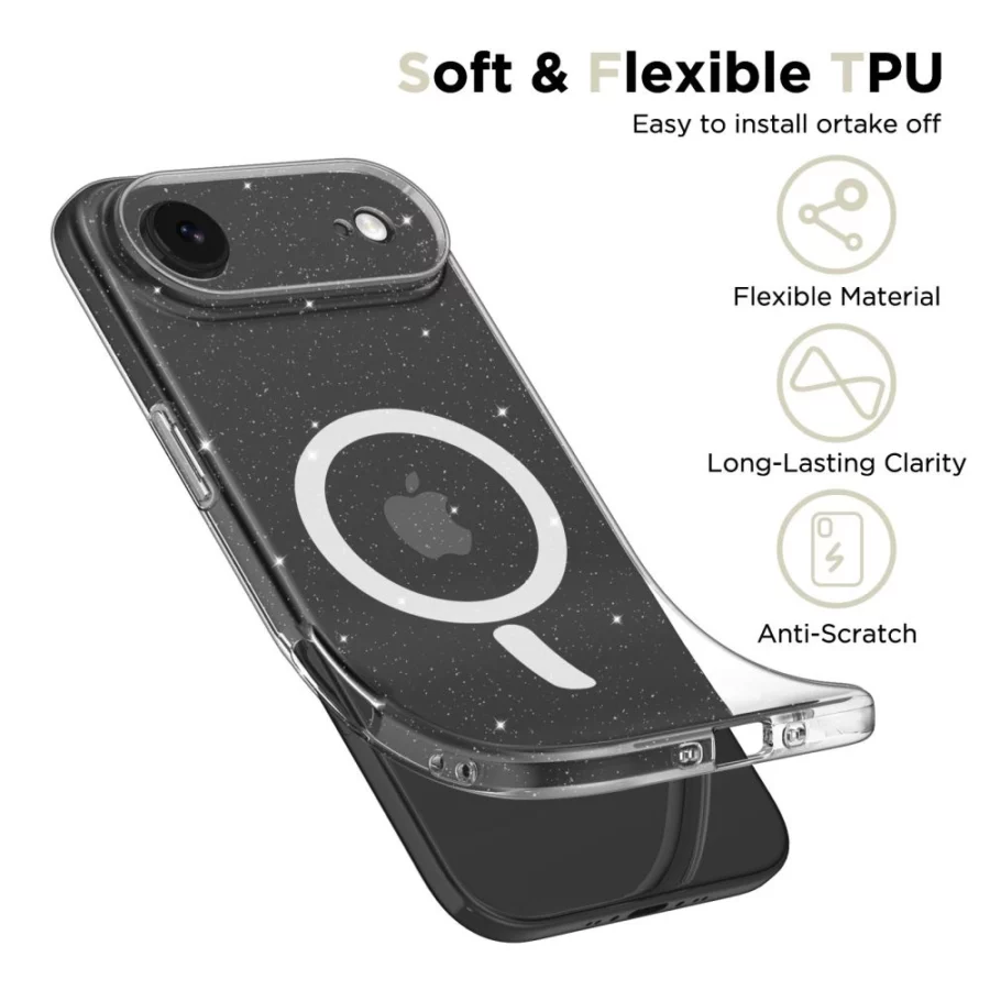 Etui Tech-Protect FlexAir MagSafe na iPhone 17 Air - przezroczysto-brokatowe