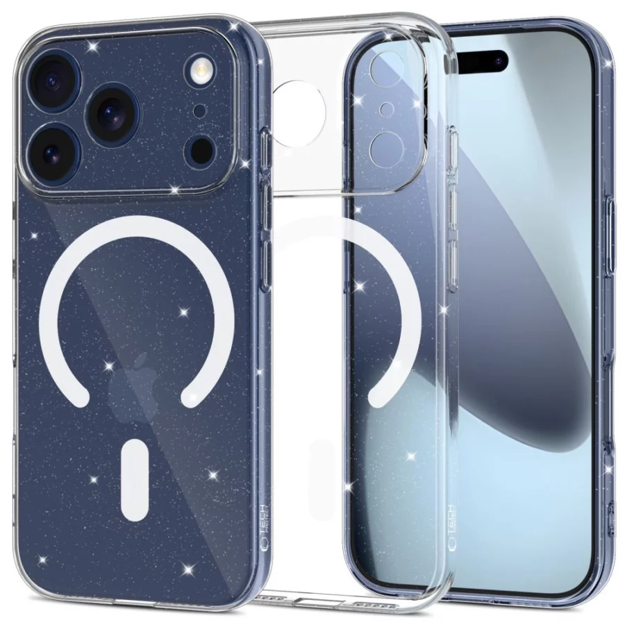 Etui Tech-Protect FlexAir MagSafe na iPhone 17 Pro Max - przezroczysto-brokatowe