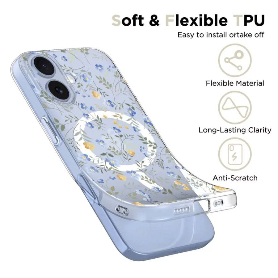Etui Tech-Protect FlexAir MagSafe na iPhone 17- stokrotki z liśćmi