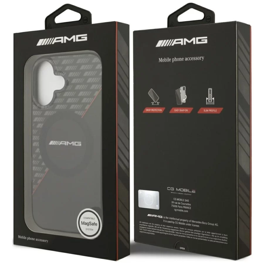 Etui AMG Double Layer Transparent Rhombs MagSafe do iPhone 17 - czarno-czerwone