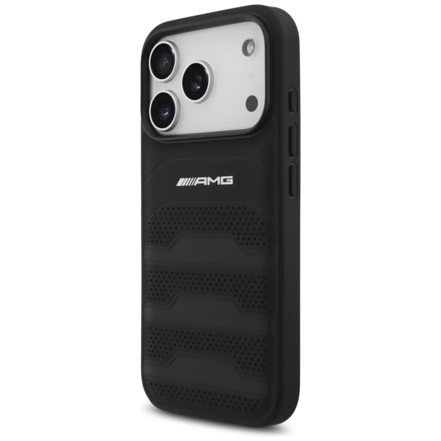 Etui AMG Leather Debossed Lines Logo do iPhone 17 Pro - czarne