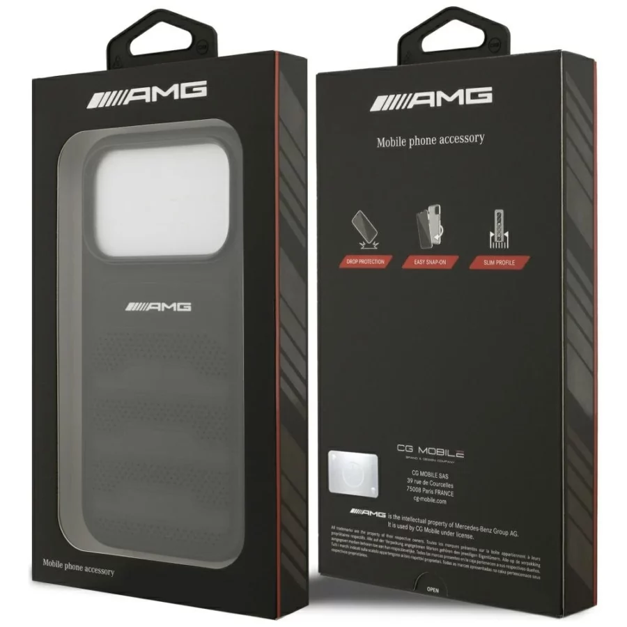 Etui AMG Leather Debossed Lines Logo do iPhone 17 Pro - czarne