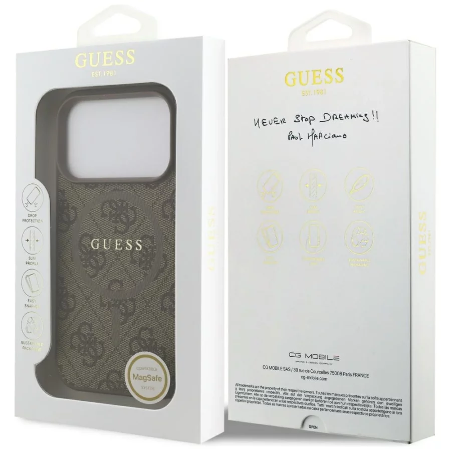 Etui Guess 4G Ring Classic Logo MagSafe na iPhone 17 Pro - brązowe