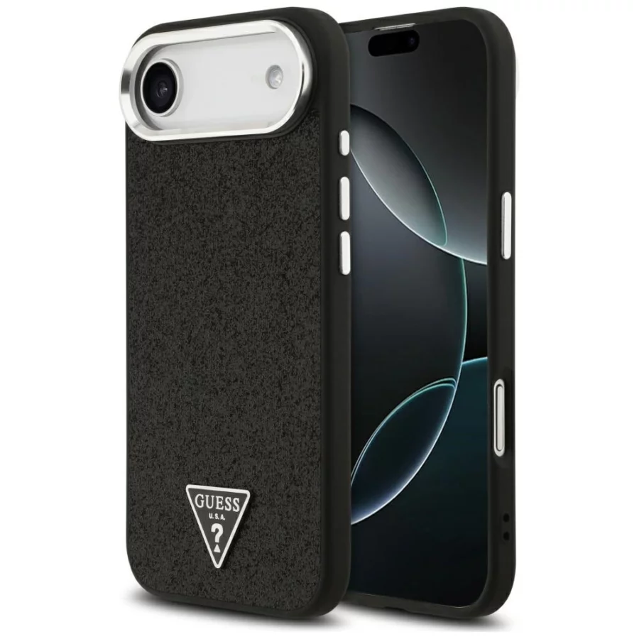 Etui Guess Glitter Triangle Logo MagSafe do iPhone 17 Air - czarne