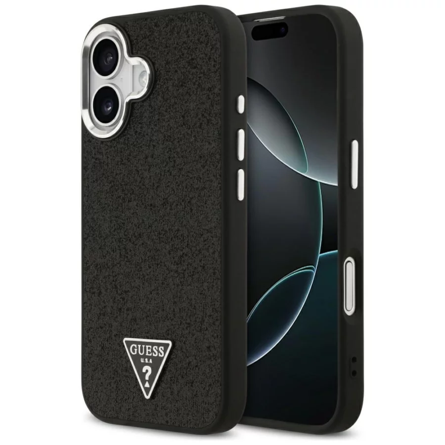 Etui Guess Glitter Triangle Logo MagSafe do iPhone 17 - czarne