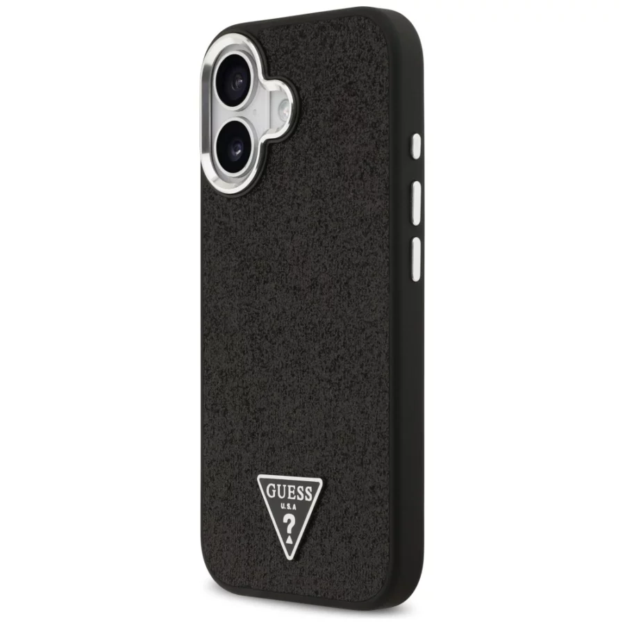 Etui Guess Glitter Triangle Logo MagSafe do iPhone 17 - czarne