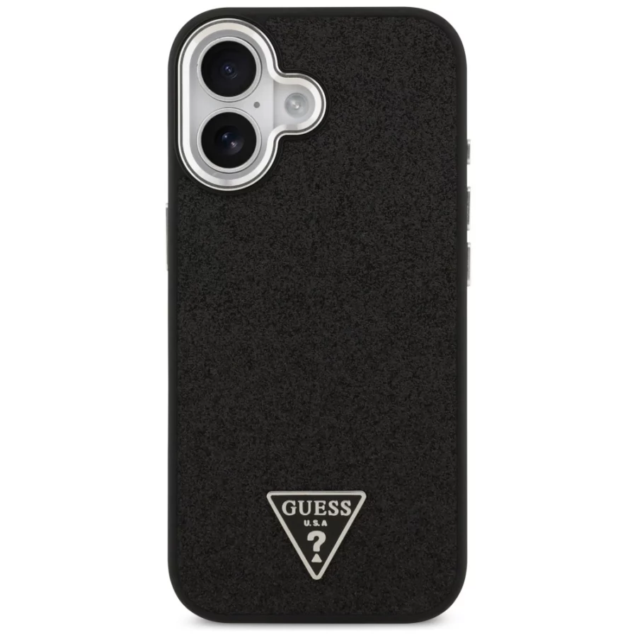 Etui Guess Glitter Triangle Logo MagSafe do iPhone 17 - czarne