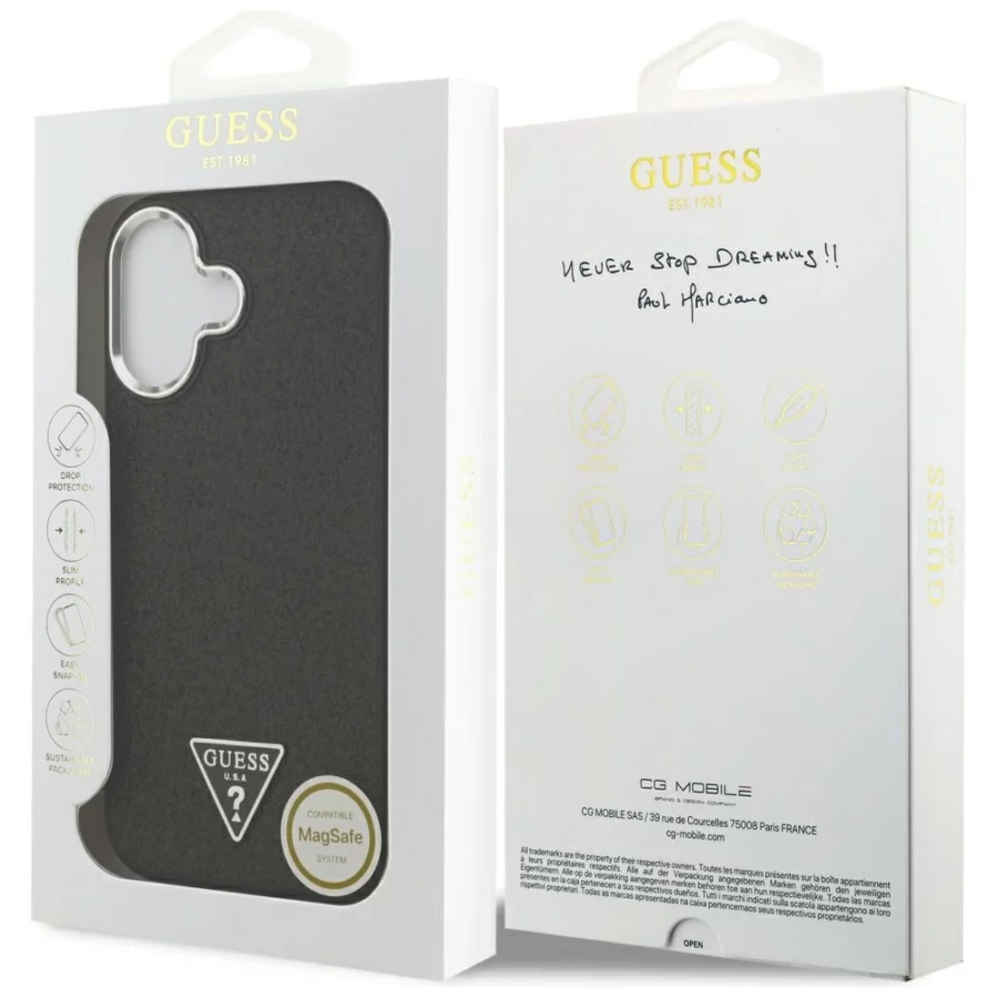 Etui Guess Glitter Triangle Logo MagSafe do iPhone 17 - czarne