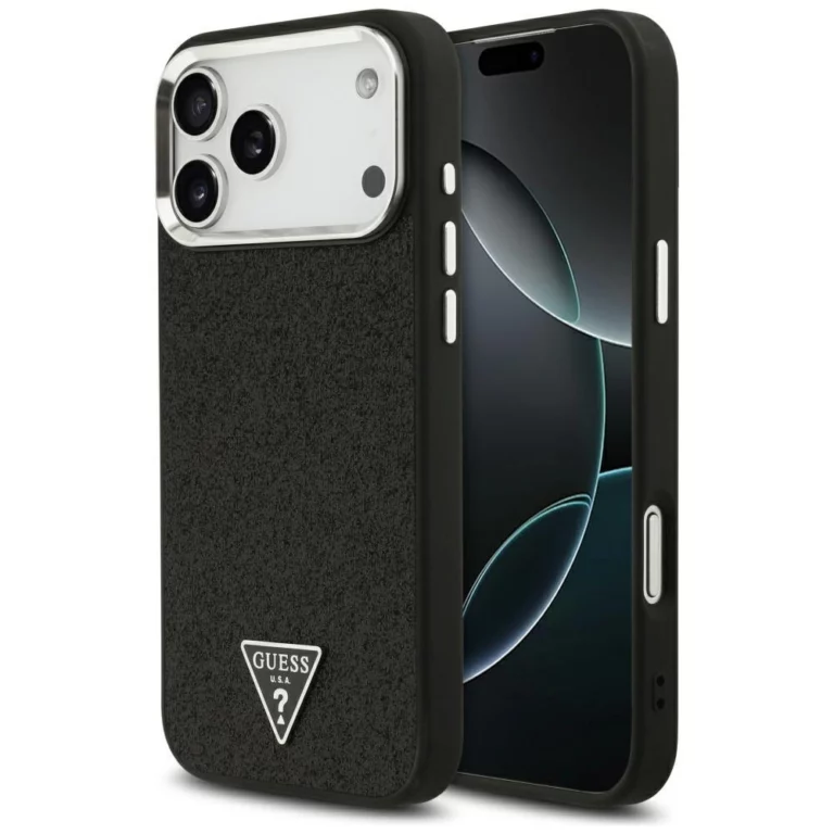 Etui Guess Glitter Triangle Logo MagSafe do iPhone 17 Pro Max - czarne