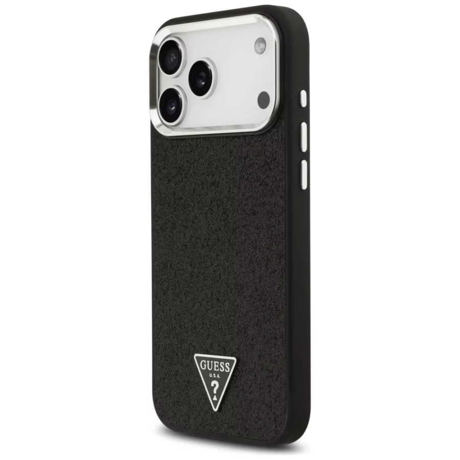 Etui Guess Glitter Triangle Logo MagSafe do iPhone 17 Pro Max - czarne