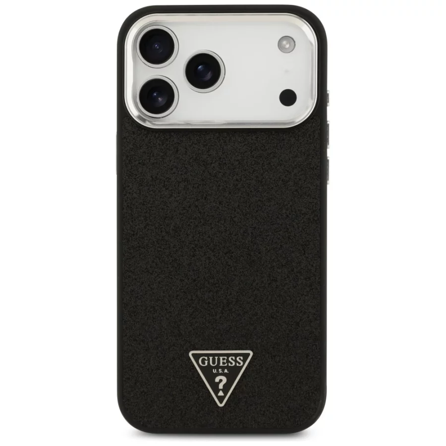 Etui Guess Glitter Triangle Logo MagSafe do iPhone 17 Pro Max - czarne