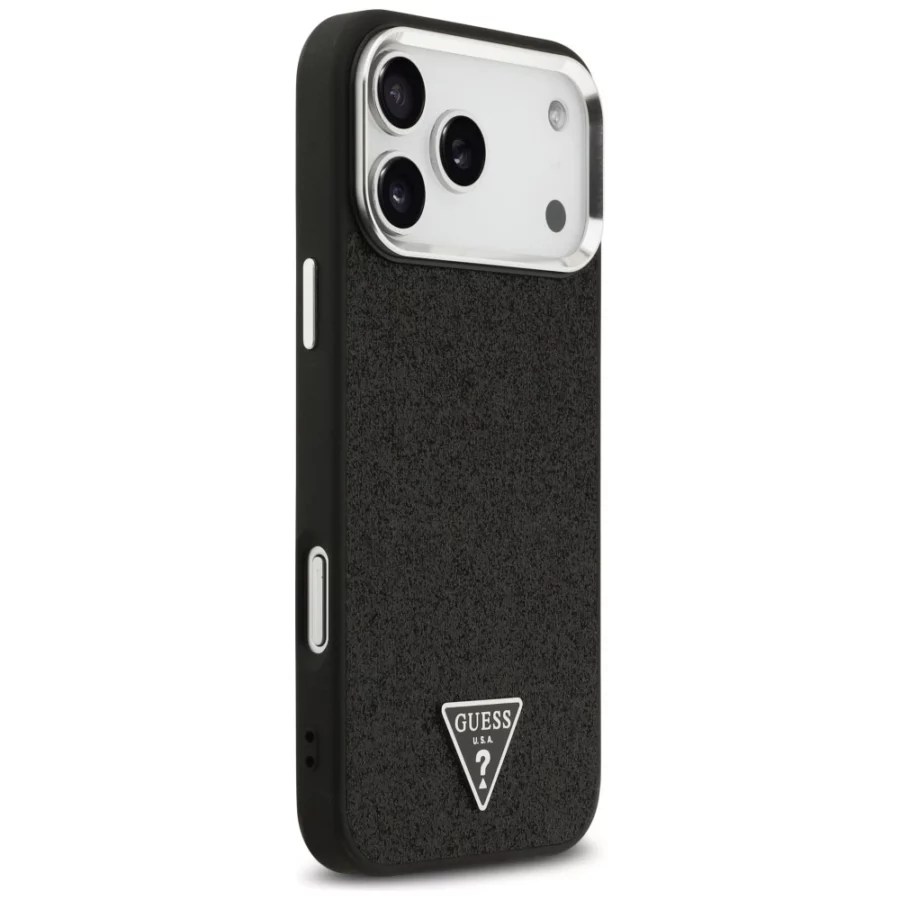 Etui Guess Glitter Triangle Logo MagSafe do iPhone 17 Pro Max - czarne