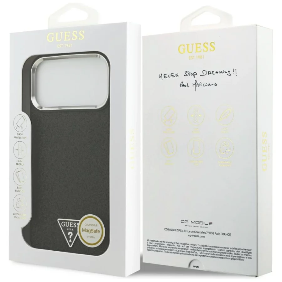Etui Guess Glitter Triangle Logo MagSafe do iPhone 17 Pro Max - czarne