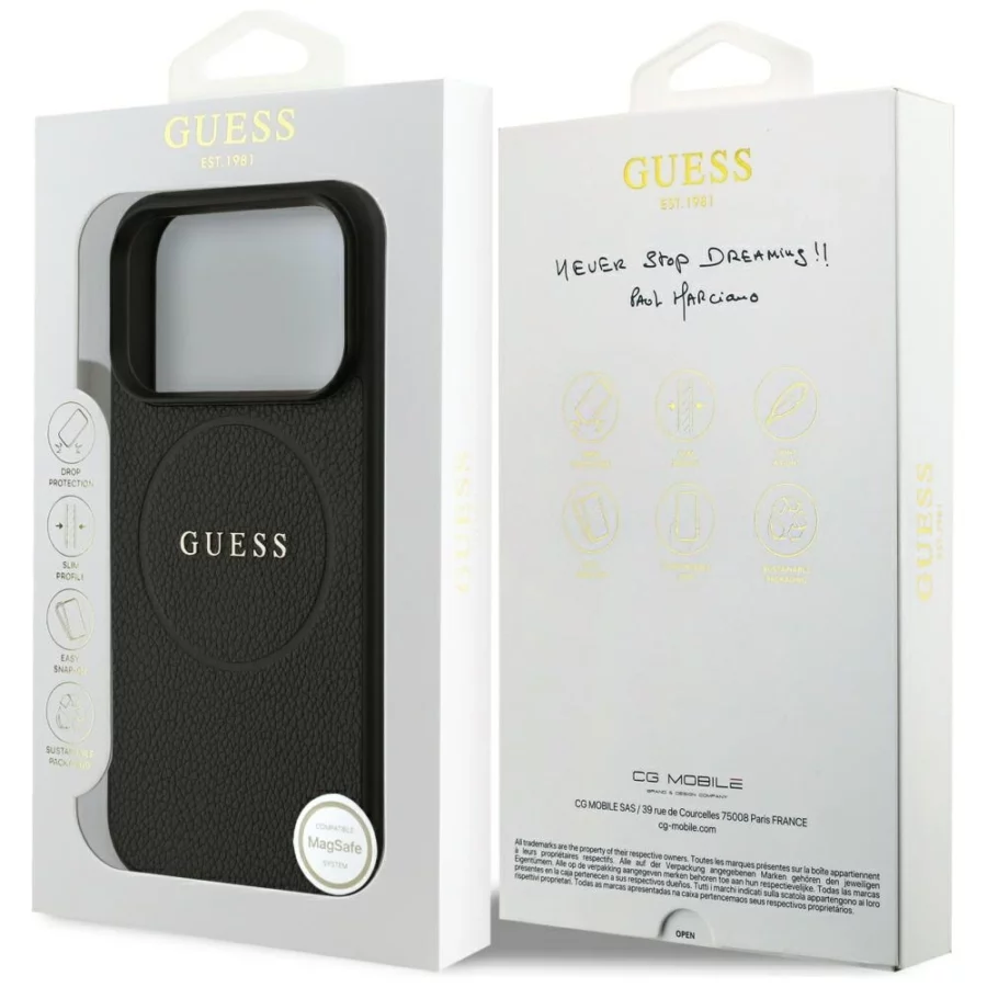 Etui Guess Grained Ring MagSafe do iPhone 17 Pro - czarne