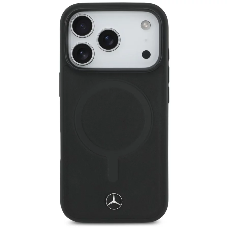 Etui Mercedes Plain Smooth Leather MagSafe do iPhone 17 Pro - czarne