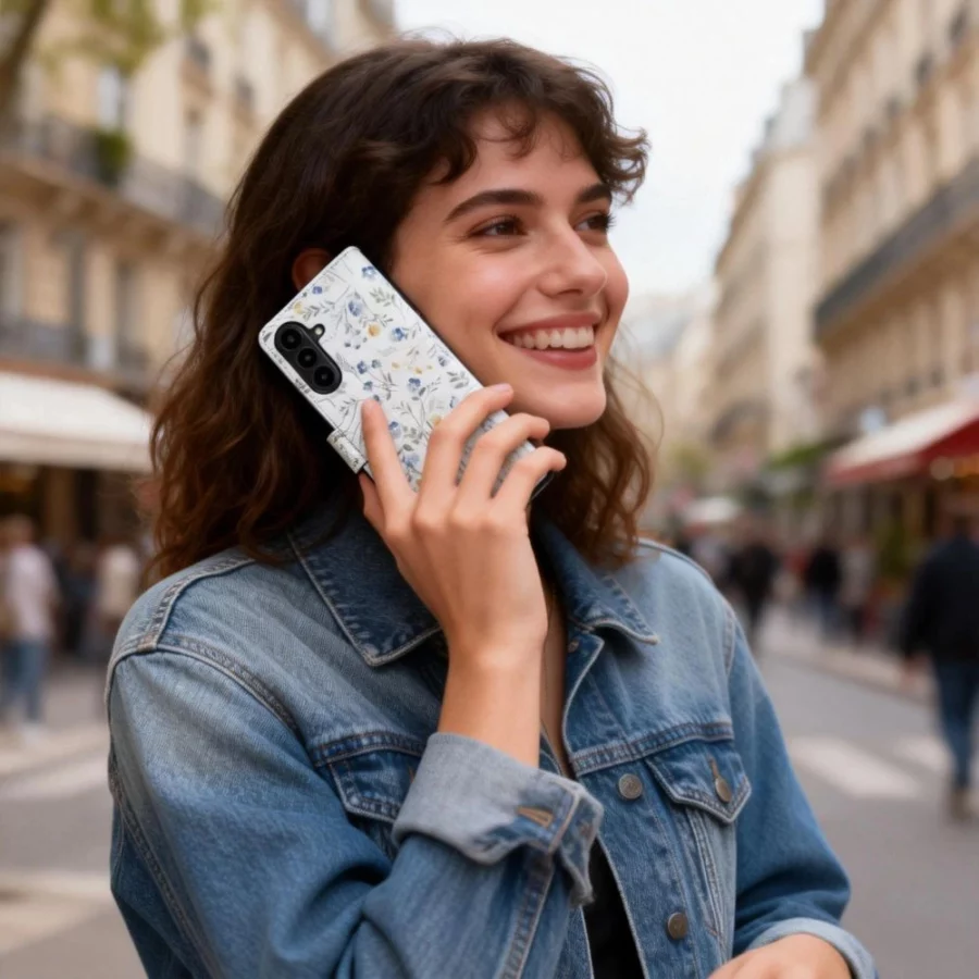 Etui Tech-Protect Wallet na Samsung Galaxy A26 5G / A17 4G / 5G - stokrotki z liśćmi