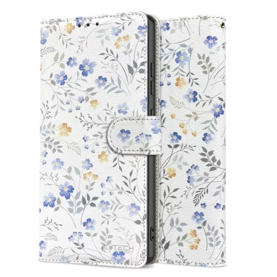 Etui Tech-Protect Wallet na Samsung Galaxy A26 5G / A17 4G / 5G - stokrotki z liśćmi