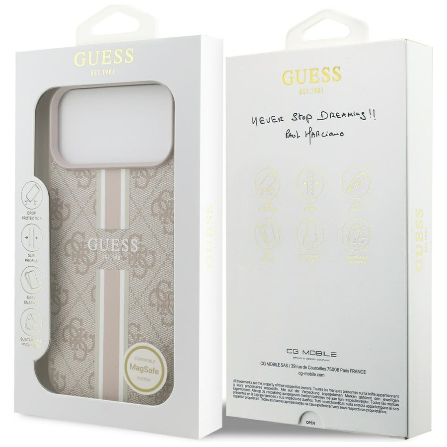 Etui Guess 4G Printed Stripes MagSafe do iPhone 17 Pro Max różowy