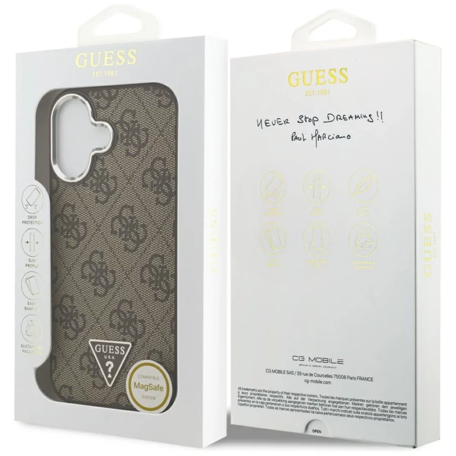 Etui Guess 4G Triangle Logo MagSafe na iPhone 17 - brązowe