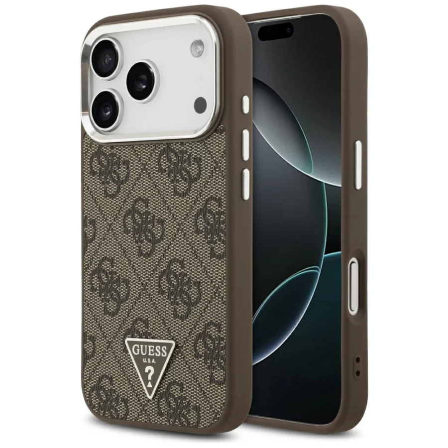 Etui Guess 4G Triangle Logo MagSafe na iPhone 17 Pro - brązowe