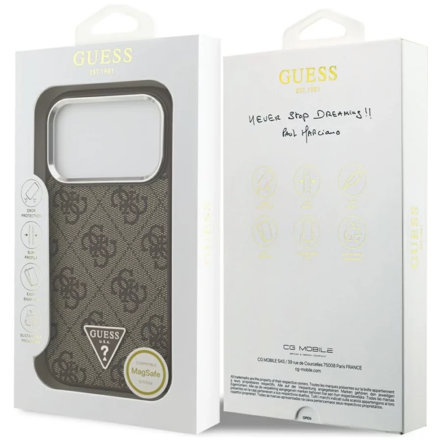 Etui Guess 4G Triangle Logo MagSafe na iPhone 17 Pro - brązowe