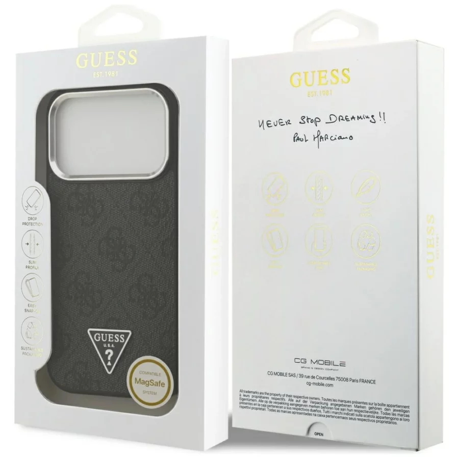 Etui Guess 4G Triangle Logo MagSafe na iPhone 17 Pro - czarne