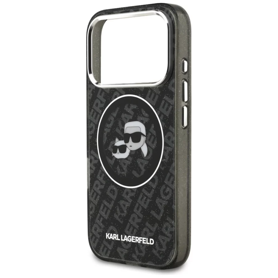 Etui Karl Lagerfeld IML Glitter Karl&Choupette Heads Logo MagSafe na iPhone 17 Pro - czarne