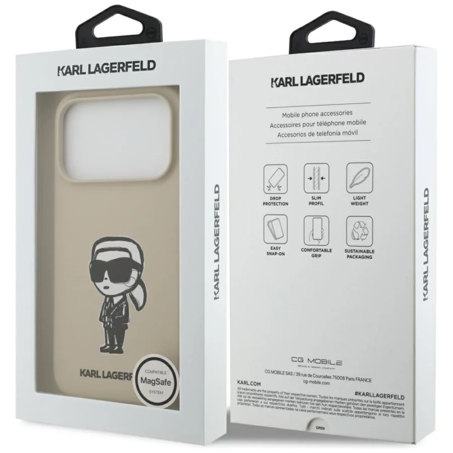 Etui Karl Lagerfeld Silicone Karl Sketch & Logo MagSafe na iPhone 17 Pro - brązowe