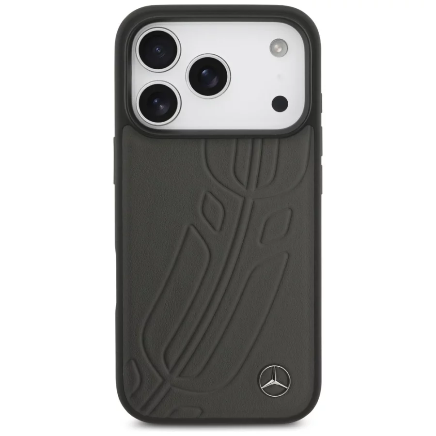 Etui Mercedes Leather Large Laurel Leave MagSafe na iPhone 17 Pro - czarno-szary