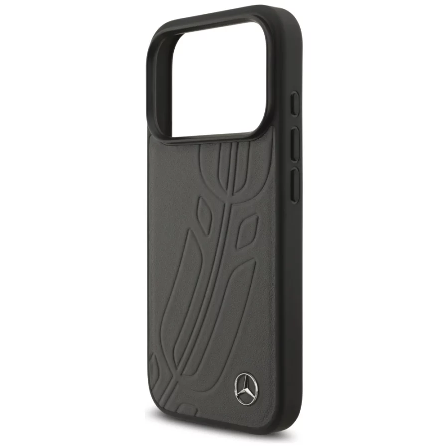 Etui Mercedes Leather Large Laurel Leave MagSafe na iPhone 17 Pro - czarno-szary
