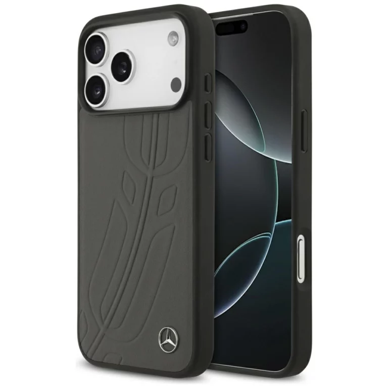 Etui Mercedes Leather Large Laurel Leave MagSafe na iPhone 17 Pro Max - czarno-szary