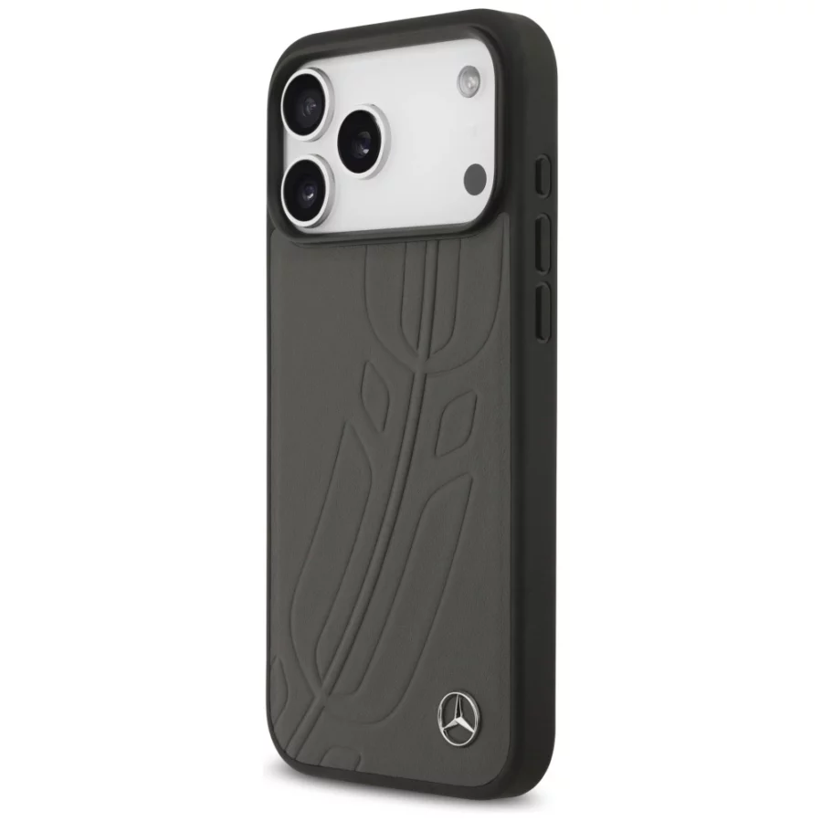 Etui Mercedes Leather Large Laurel Leave MagSafe na iPhone 17 Pro Max - czarno-szary