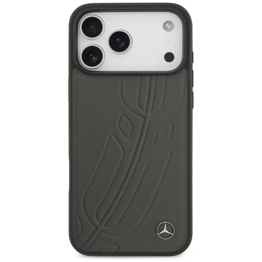 Etui Mercedes Leather Large Laurel Leave MagSafe na iPhone 17 Pro Max - czarno-szary