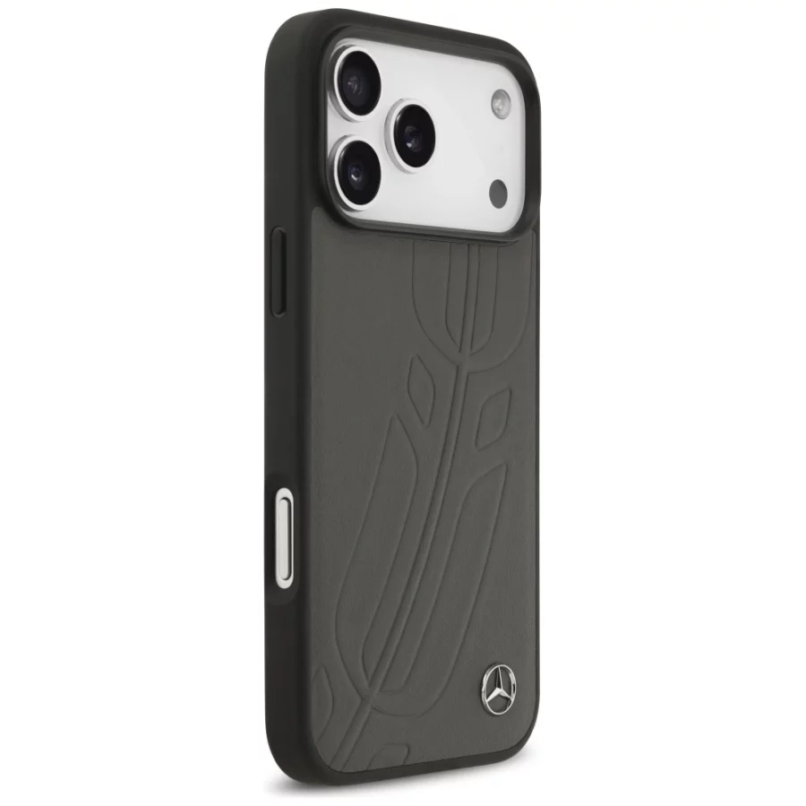 Etui Mercedes Leather Large Laurel Leave MagSafe na iPhone 17 Pro Max - czarno-szary