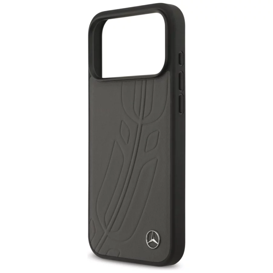 Etui Mercedes Leather Large Laurel Leave MagSafe na iPhone 17 Pro Max - czarno-szary